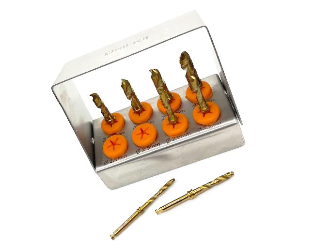 Dental Implant Drills Set of 8, Black Titanium Coated with Bur Block