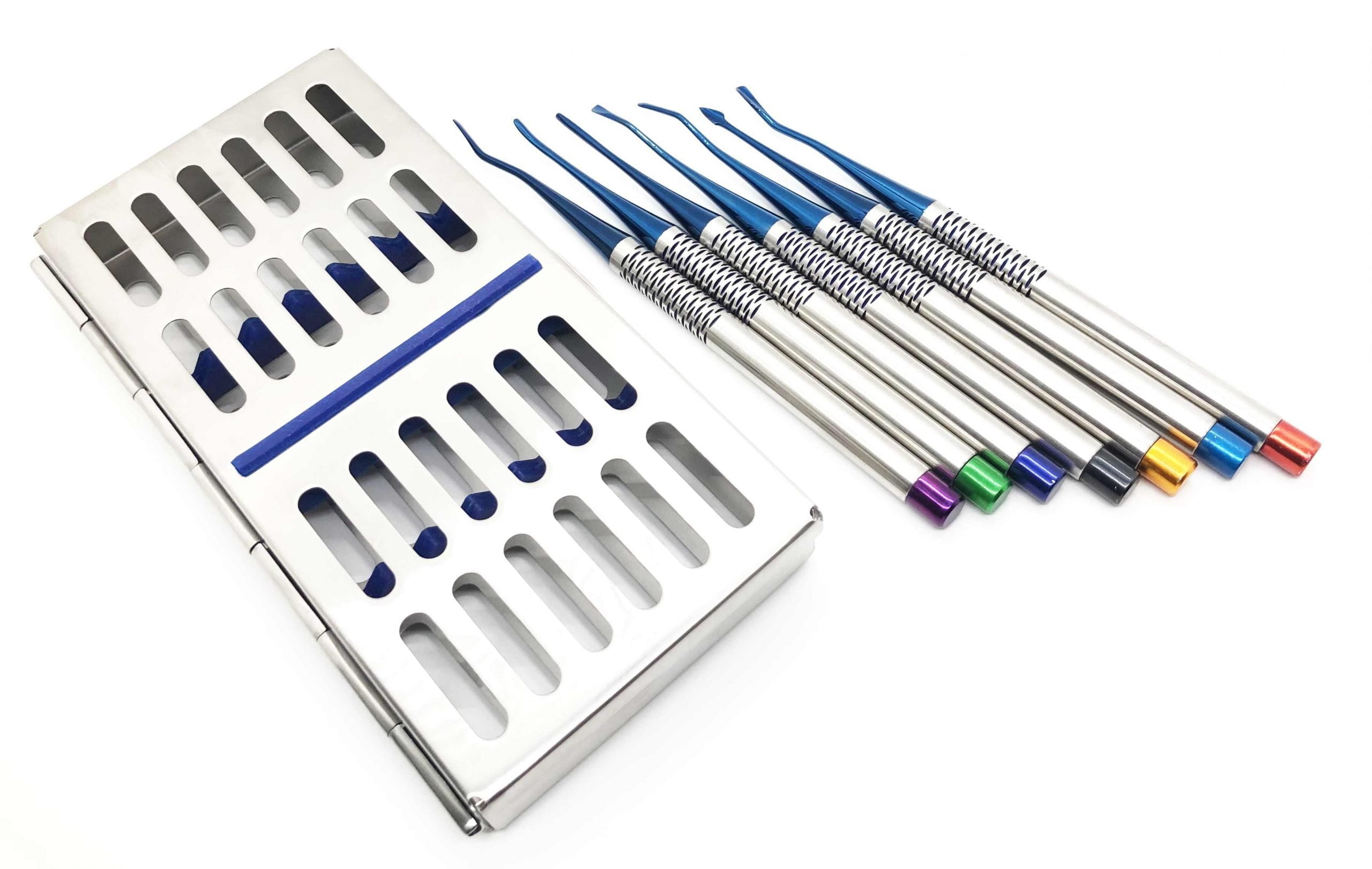 PDL Luxating Root Elevators Dental Precise Periotomes Titanium Tips SET OF 7 Lab, with Cassette