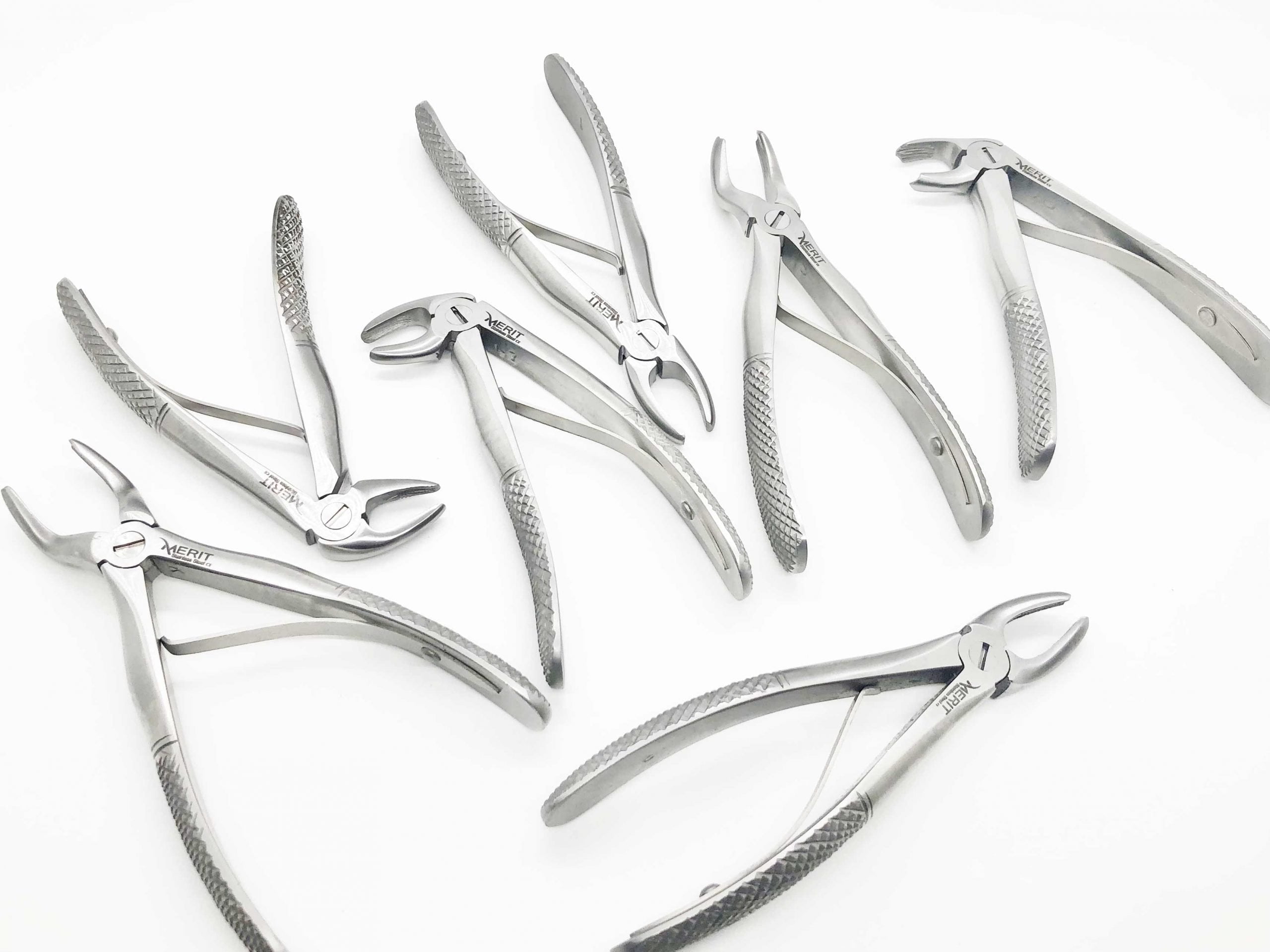 Pediatric Extracting Forceps Set of 7/Pcs Dull Matte Silver, English Pattern